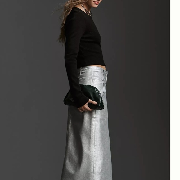 Anthropologie Pilcro Structured Column Midi Skirt Zip Pockets Coated Slit - Picture 6 of 6